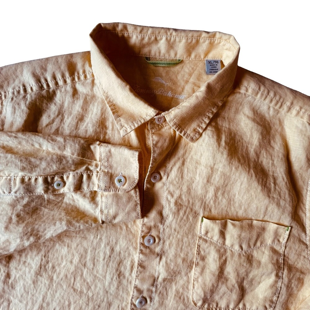 Tommy Bahama Mens XL Yellow 100% Linen Long Sleeve Button Down Shirt